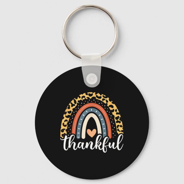 Thankful Thanksgiving Rainbow Leopard Print 2024  Key Ring (Front)