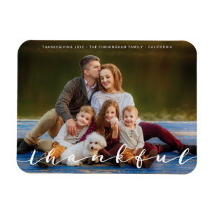 Thankful Thanksgiving Simple Script Family Photo Magnet