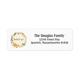 Thankful Thanksgiving Wreath Return Address Label