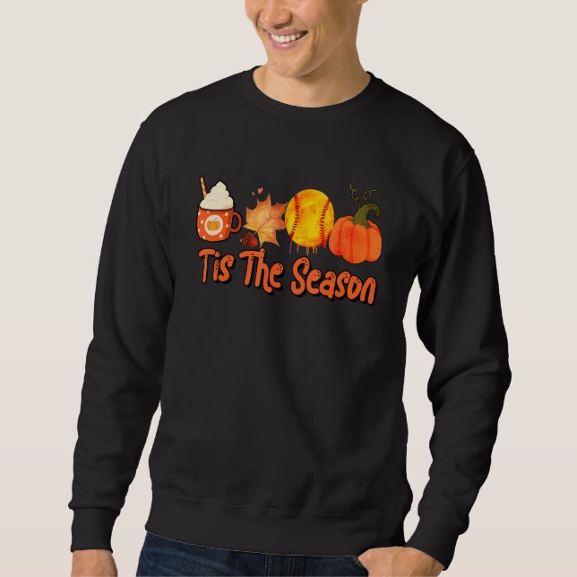 Thankful Tis The Season Softball Pumpkin Latte Cof Sweatshirt (Front)