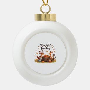Thankful Together – Cute Woodland Animals Thanksgi Ceramic Ball Christmas Ornament