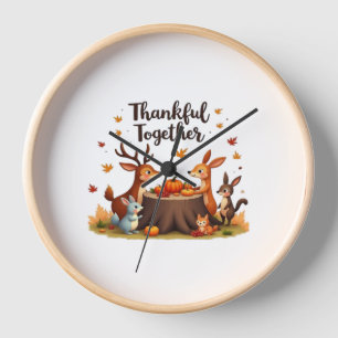 Thankful Together – Cute Woodland Animals Thanksgi Clock