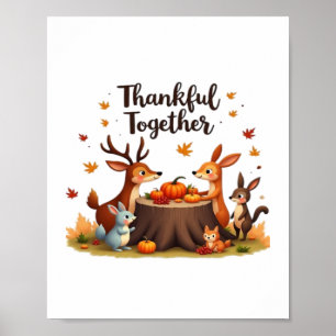 Thankful Together – Cute Woodland Animals Thanksgi Poster