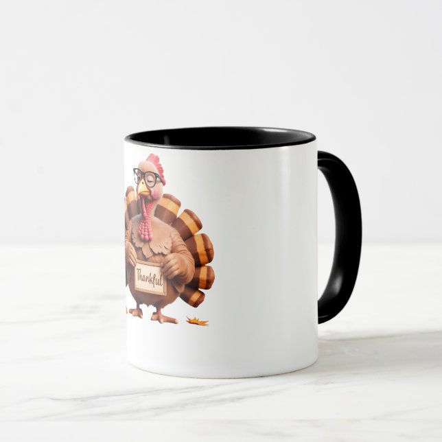 Thankful Turkey Design – Funny Holiday Art Mug (Front Right)