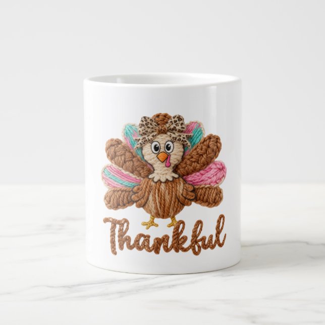 Thankful Turkey Design – Latch Hook Yarn Crochet S Large Coffee Mug (Front)