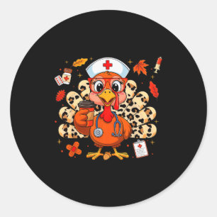 Thankful Turkey Funny Scrub Nurse Fall Thanksgivin Classic Round Sticker