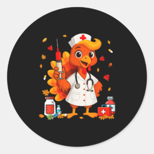 Thankful Turkey Funny Scrub Nurse Fall Thanksgivin Classic Round Sticker