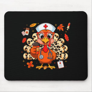 Thankful Turkey Funny Scrub Nurse Fall Thanksgivin Mouse Pad