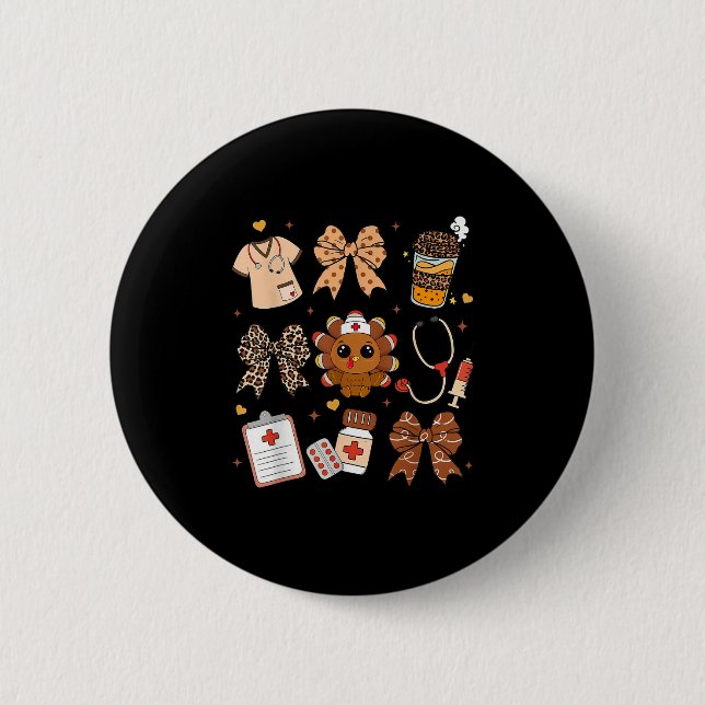 Thankful Turkey Nurse Fall Stethoscope Coquette Th 6 Cm Round Badge (Front)