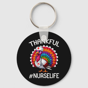 Thankful Turkey Nurse Life Cute Thanksgiving Scrub Key Ring