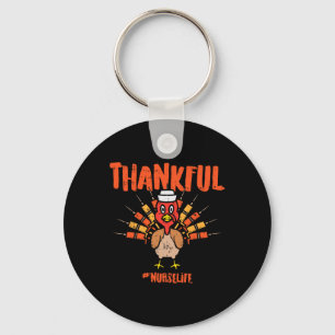 Thankful Turkey Nurse Life Cute Thanksgiving Scrub Key Ring