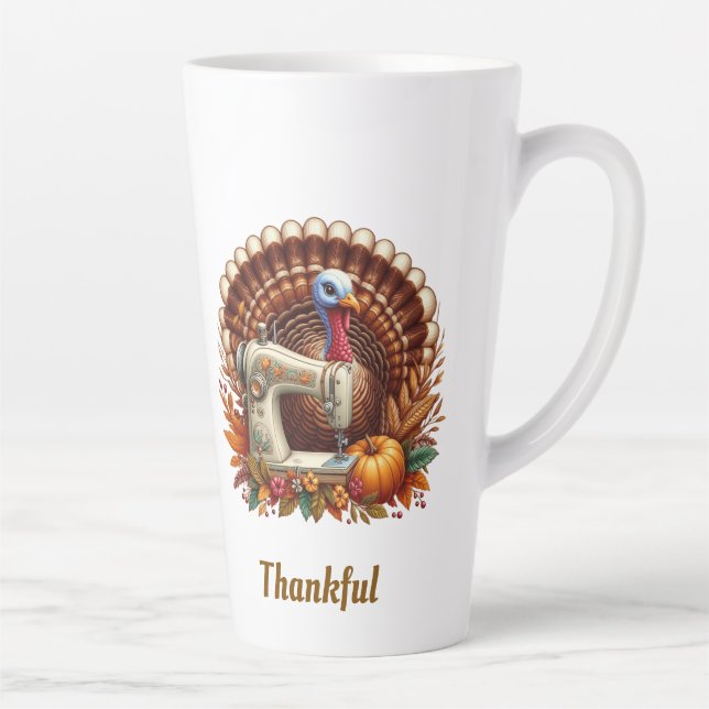 Thankful, Turkey sewing  Latte Mug (Right)