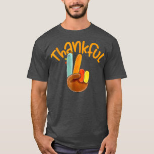 Thankful Turkey Thanksgiving Peace Hand Sign T-Shi T-Shirt