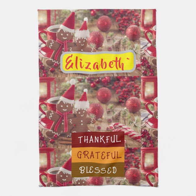 "Thankful & Twinkling: Personalised Holiday Cheer  Tea Towel (Vertical)