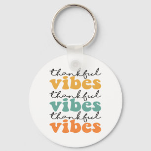 Thankful Vibes Thanksgiving Teacher Rainbow Leopar Key Ring