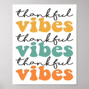 Thankful Vibes Thanksgiving Teacher Rainbow Leopar Poster