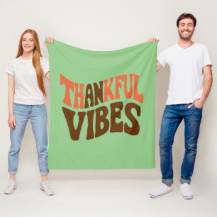 Thankful Vibes Thanksgiving Vintage Thankful  Fleece Blanket