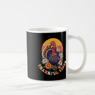 Thankful Vibes Turkey Funny Groovy Thanksgiving Wo Coffee Mug