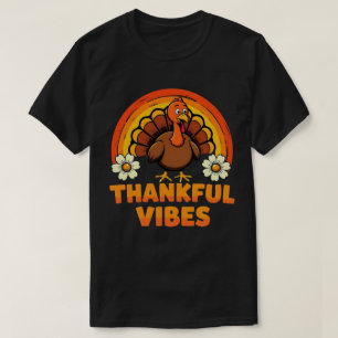 Thankful Vibes Turkey Rainbow Funny Thanksgiving T-Shirt