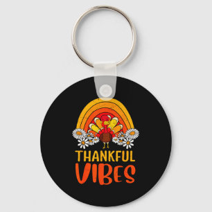 Thankful Vibes Turkey Retro Groovy Thanksgiving Ra Key Ring