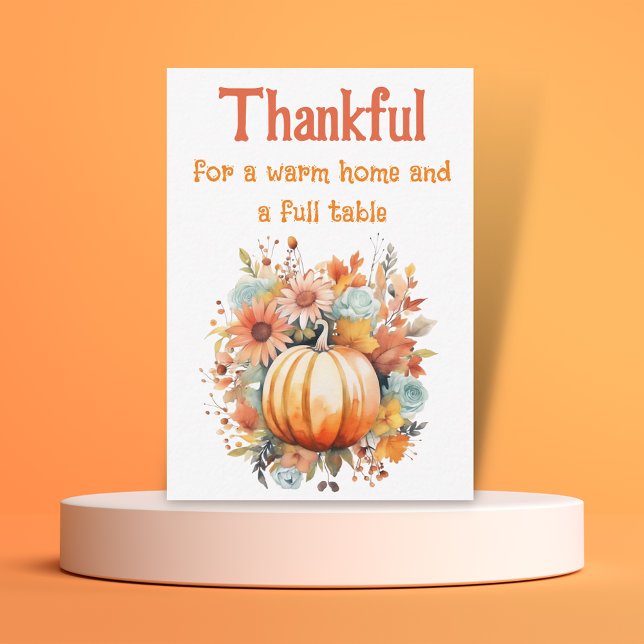 thankful watercolor floral pumpkin thanksgiving card (Creator Uploaded)