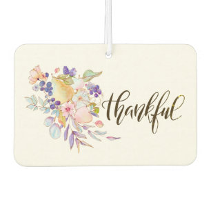 Thankful Watercolor Floral Thanksgiving Car Air Freshener