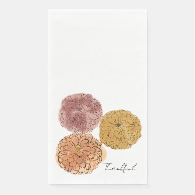 “Thankful” Watercolor Mums Guest Napkins – 50 Coun (Front)
