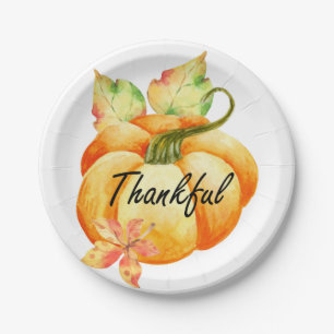 Thankful Watercolor Thanksgiving Paper Plate