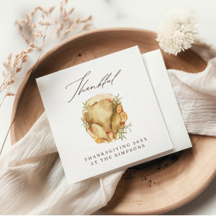 Thankful Watercolor Turkey  Napkin