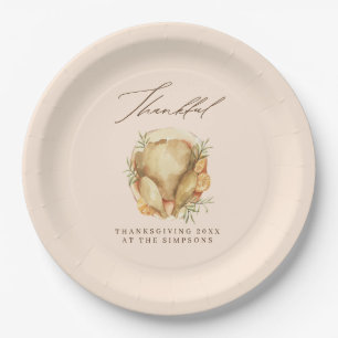Thankful Watercolor Turkey  Paper Plate