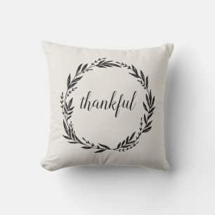 Thankful Wreath Script Throw Pillow