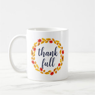 Thankfull Watercolor Fall Leaf Wreath Coffee Mug