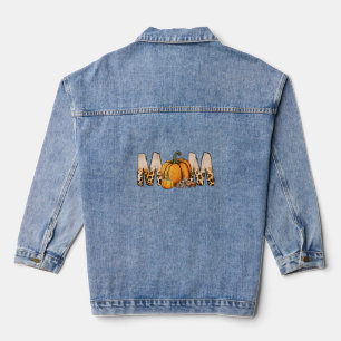 Thankgiving Mom Pumpkin Leopart Denim Jacket