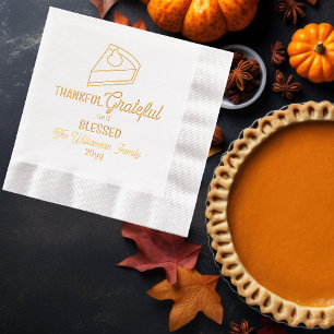 Thankgiving Pumpkin Pie Thankful Grateful Blessed Foil Napkins