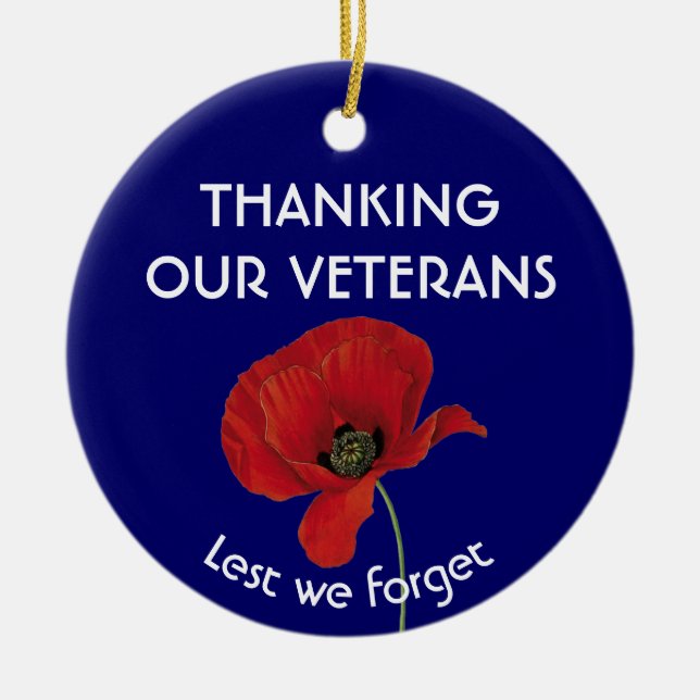 THANKING OUR VETERANS Lest We Forget Poppy Ceramic Ornament (Front)