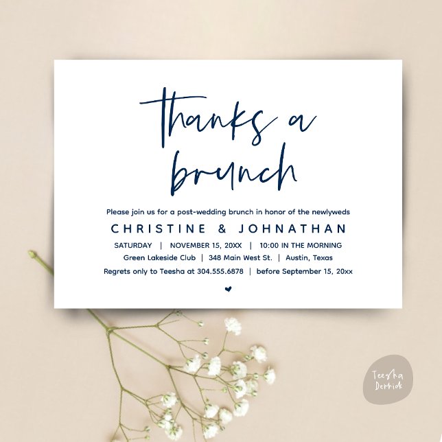 Thanks A Brunch, Modern Post Wedding Celebration Invitation (Thanks a brunch, The Morning After, post wedding celebration invitation card, PDF, Navy Blue)