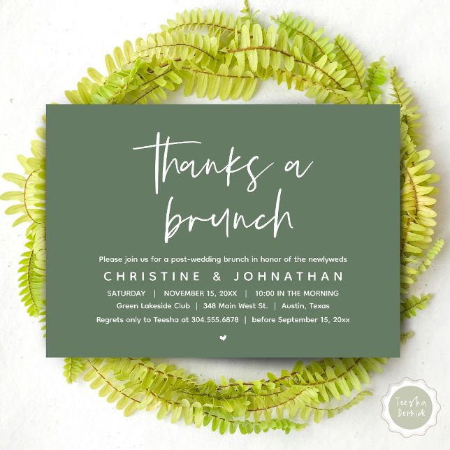 Thanks A Brunch, Modern Post Wedding Celebration Invitation (Thanks a brunch, The Morning After, post wedding celebration invitation card, PDF, Greenery sage )