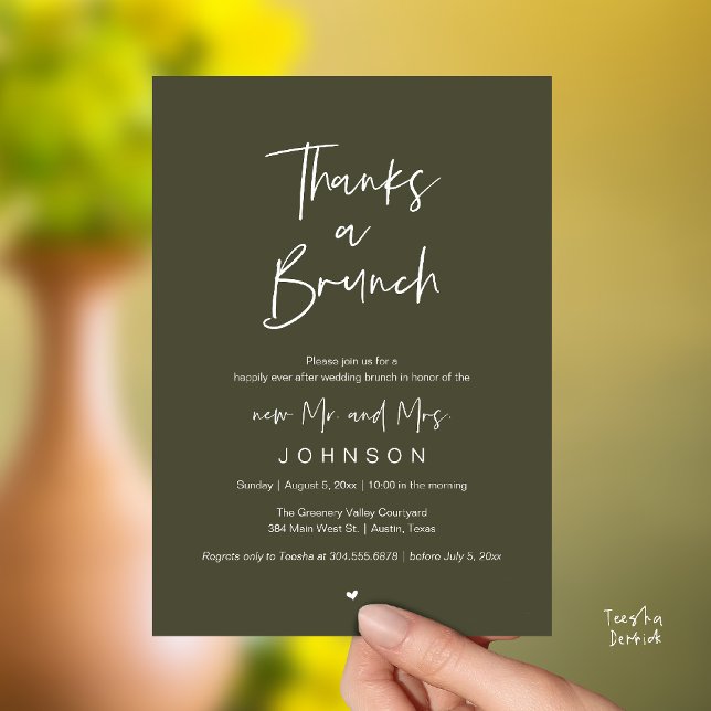 Thanks a Brunch, Post modern wedding celebration Invitation (Thanks a Brunch, Post modern wedding celebration, wedding crew, Invitation card, Olive Sage Green)