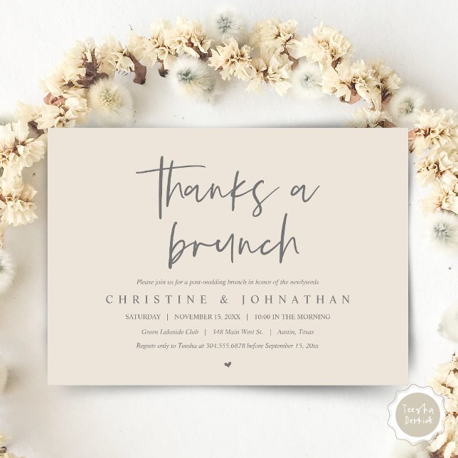 Thanks a brunch, post wedding celebration invitati invitation (Thanks A Brunch, Wedding Elopement Invitation Card, PDF, Modern Wedding Party, Grey and Cream)