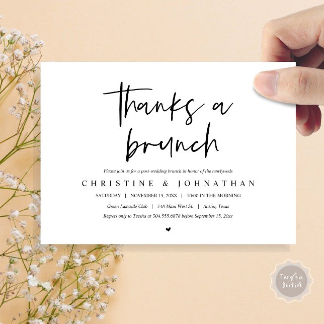 Thanks a brunch, post wedding celebration invitati invitation (Thanks a brunch, post wedding elopement invitation card, PDF, modern script, black and white)