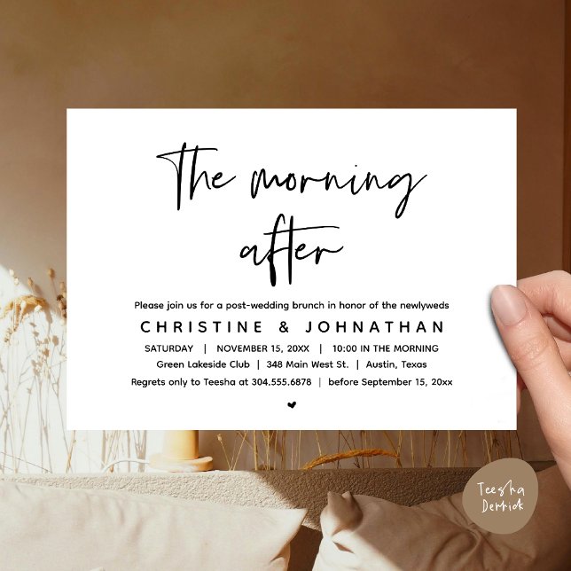 Thanks a brunch, post wedding celebration invitati invitation (Thanks a brunch, The Morning After, post wedding celebration invitation card, PDF, White Black)