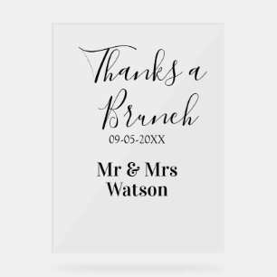 Thanks a brunch post wedding name date simple acrylic sign