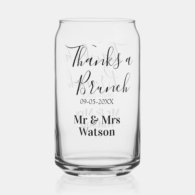 Thanks a brunch post wedding name date simple  can glass (Front)