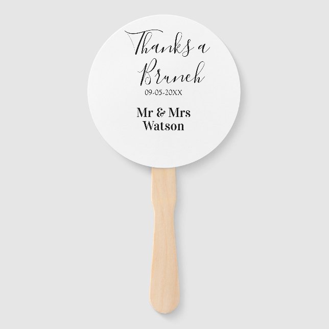 Thanks a brunch post wedding name date simple  hand fan (Front)