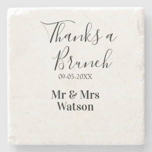Thanks a brunch post wedding name date simple stone coaster