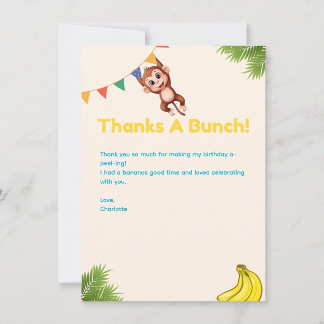 Thanks a Bunch- Banana and Monkey Thank You Card (Front)