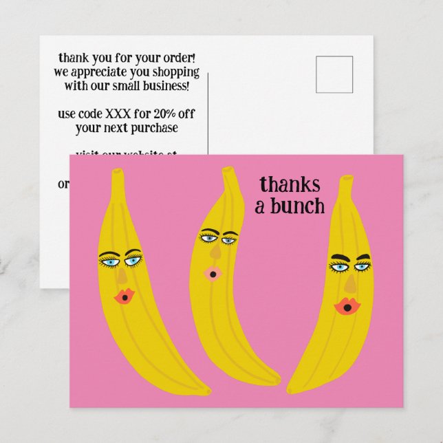 THANKS A BUNCH Funny Bananas ORDER THANK YOU QR Postcard (Front/Back)