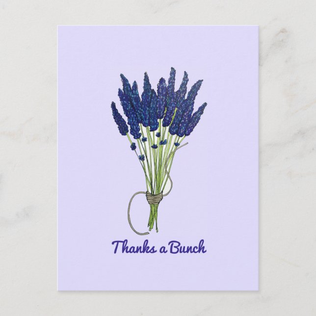 Thanks a Bunch Lavender Flower Bouquet Thank You Postcard (Front)