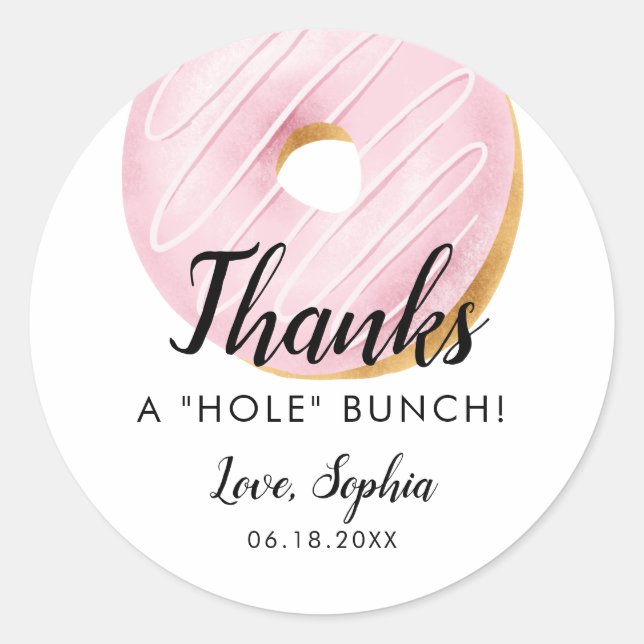 Thanks A HOLE Bunch Doughnut Birthday Party Favour Classic Round Sticker (Front)