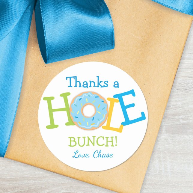 Thanks a Hole Bunch Doughnut Birthday Party Favour Classic Round Sticker (Creator Uploaded)